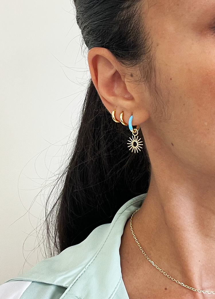 Blue Enamel Gold Hoop Earrings